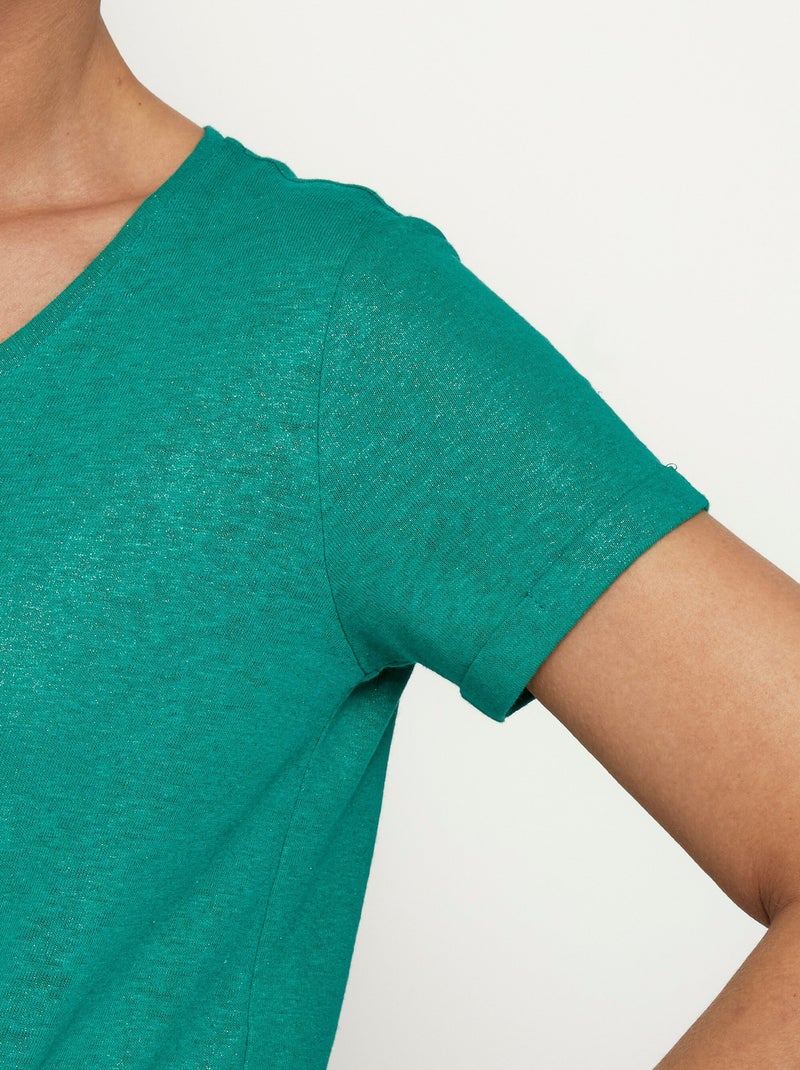 T-shirt en maille métallisée, coton lin Vert - Kiabi