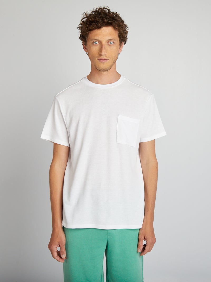 T-shirt en maille nid d'abeille uni avec poche blanc - Kiabi