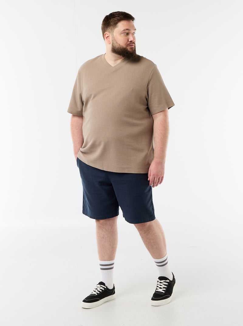 T-shirt en maille piquée manches courtes Beige - Kiabi