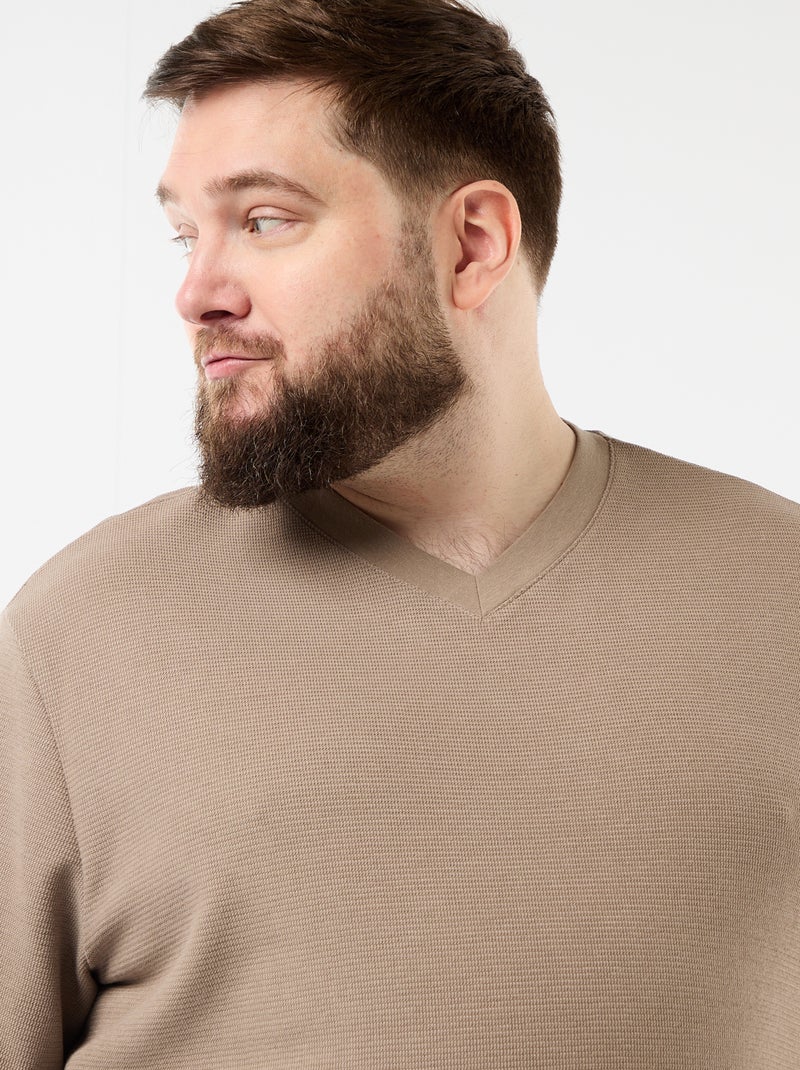 T-shirt en maille piquée manches courtes Beige - Kiabi