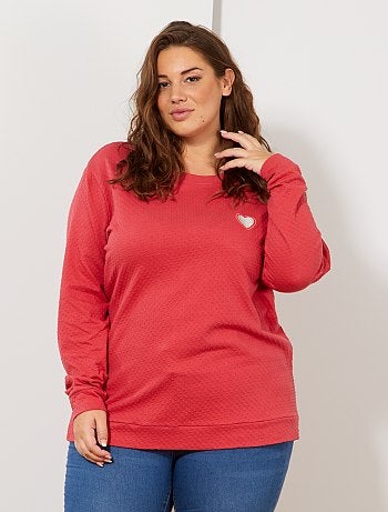 Grande taille femme - T-shirt en maille plumetis cœur brodé - Kiabi