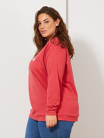 Grande taille femme - T-shirt en maille plumetis cœur brodé - Kiabi