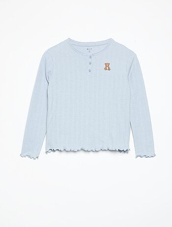T-shirt en maille pointelle à manches longues