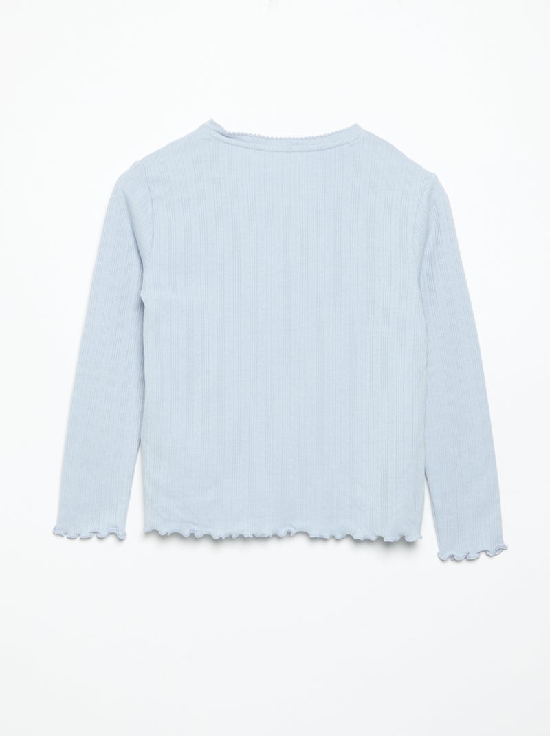 T-shirt en maille pointelle à manches longues Bleu - Kiabi