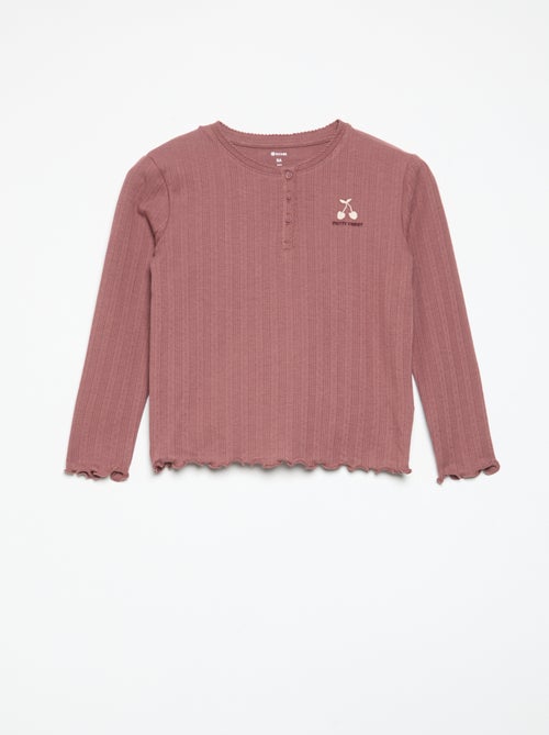 T-shirt en maille pointelle à manches longues - Kiabi