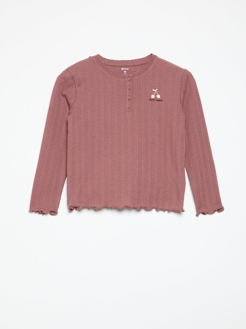 T-shirt en maille pointelle à manches longues Rouge - Kiabi