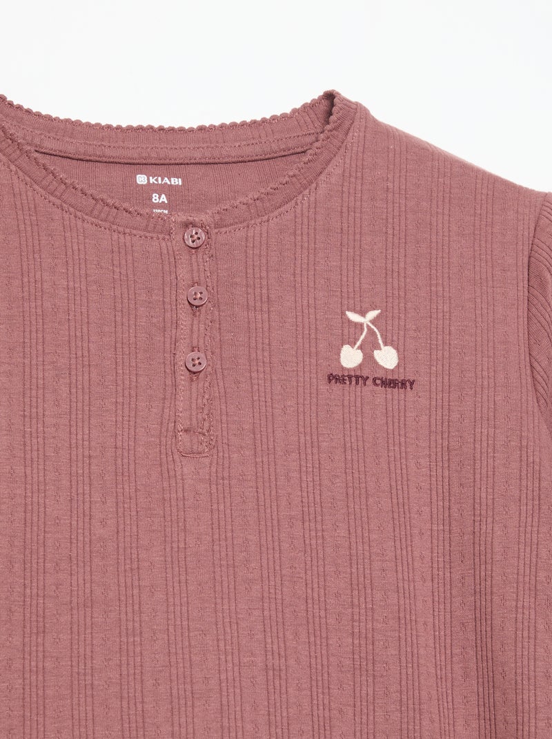 T-shirt en maille pointelle à manches longues Rouge - Kiabi