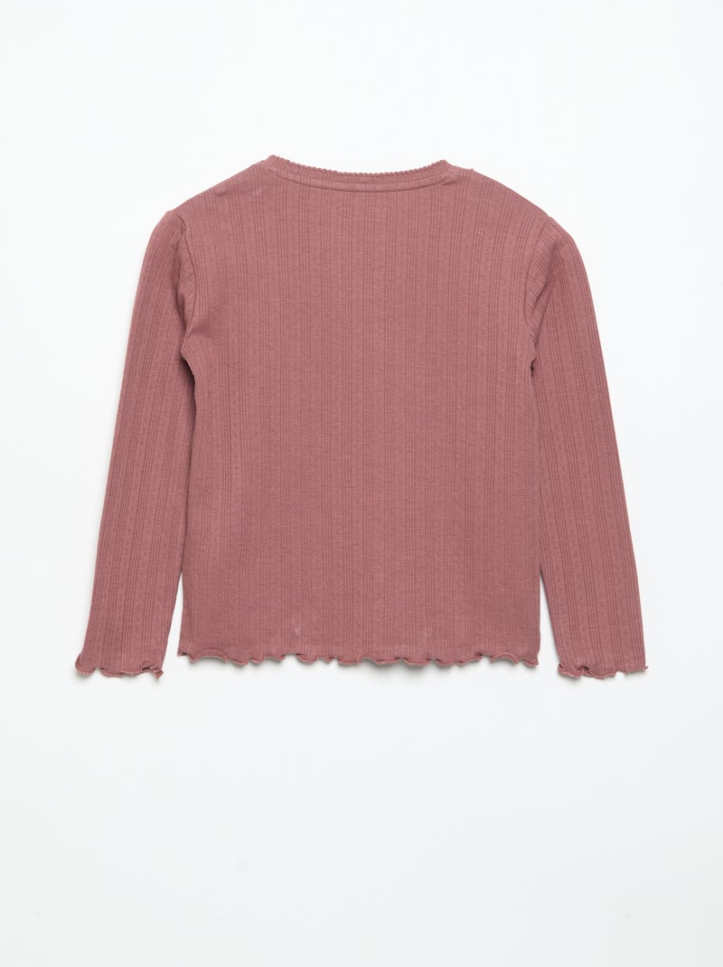 T-shirt en maille pointelle à manches longues Rouge - Kiabi