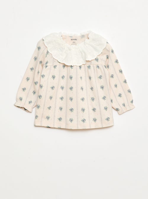 T-shirt en maille pointelle avec col brodé - Kiabi