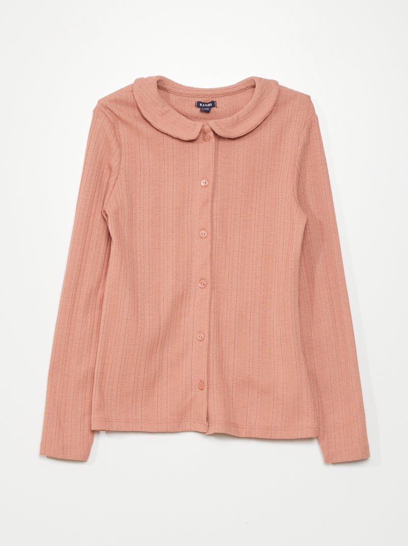 T-shirt en maille pointelle boutonnée rose - Kiabi