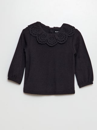 T-shirt en maille pointelle col claudine en broderie anglaise