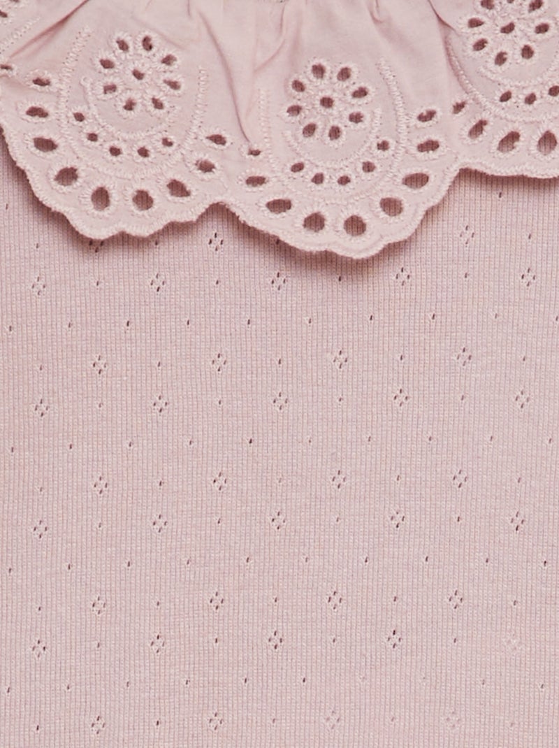 T-shirt en maille pointelle col claudine en broderie anglaise Violet - Kiabi