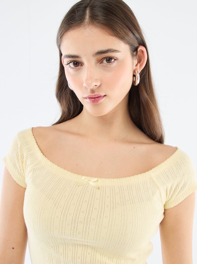 T-shirt en maille pointelle Jaune - Kiabi