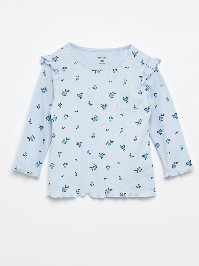 T-shirt en maille pointelle + pantalon - 2 pièces Bleu - Kiabi