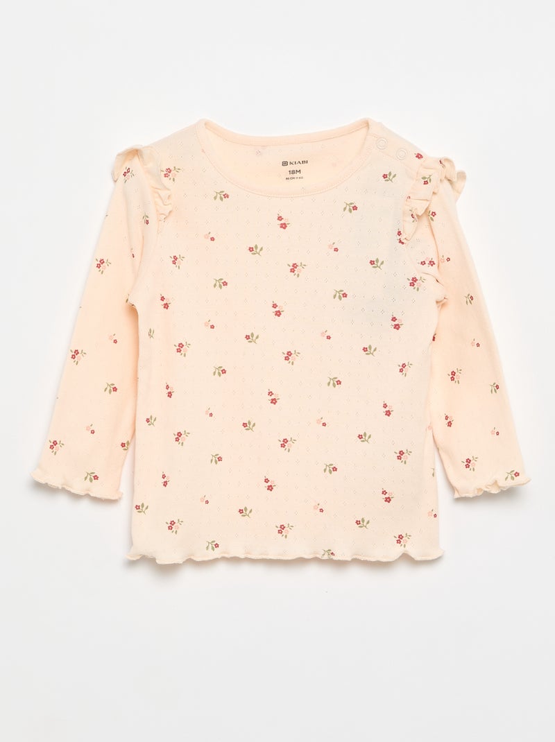 T-shirt en maille pointelle + pantalon - 2 pièces Rose - Kiabi