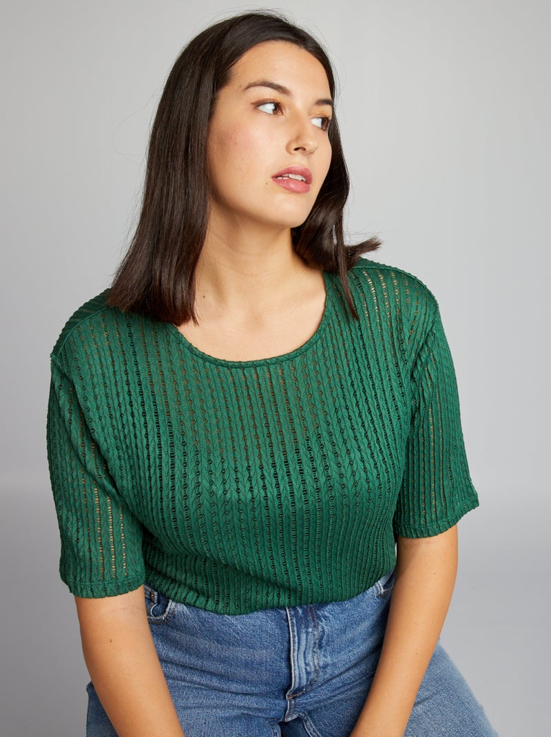 T-shirt en maille pointelle Vert - Kiabi