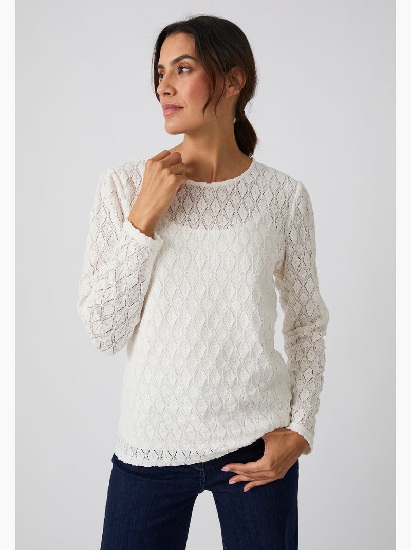 T-shirt en maille texturée - Damart Blanc - Kiabi