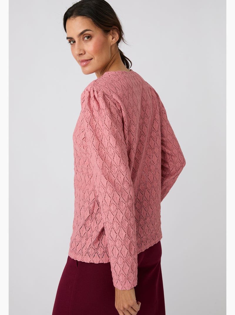 T-shirt en maille texturée - Damart Rose - Kiabi
