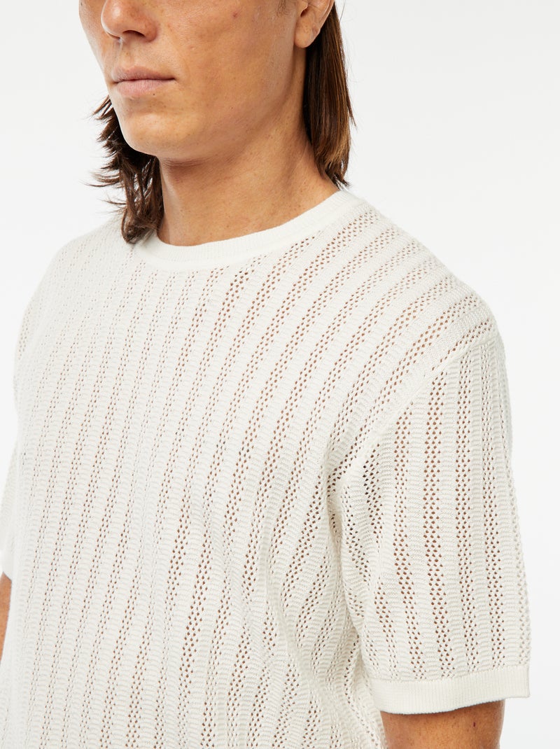 T-shirt en maille tricot à manches courtes Blanc - Kiabi