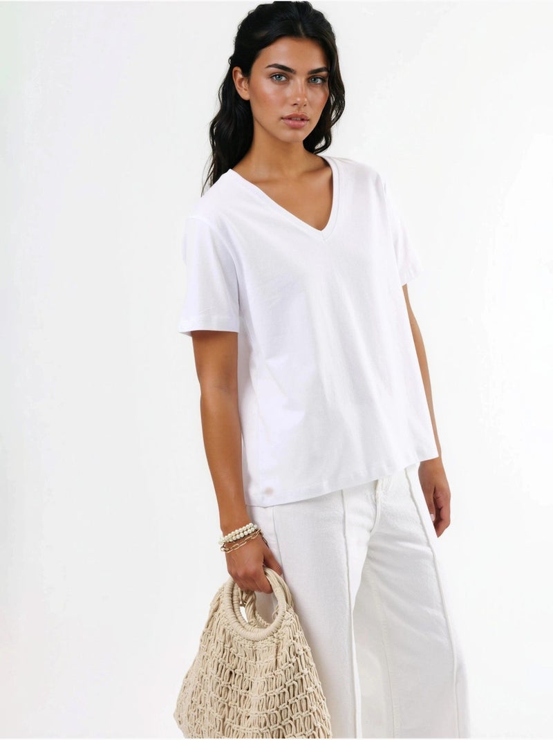 T-shirt en maille unie à col en v busem Blanc - Kiabi