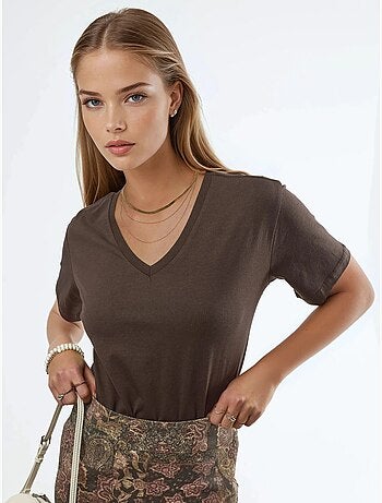 T-shirt en maille unie à col en v busem