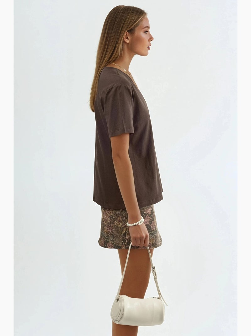 T-shirt en maille unie à col en v busem Marron chocolat - Kiabi