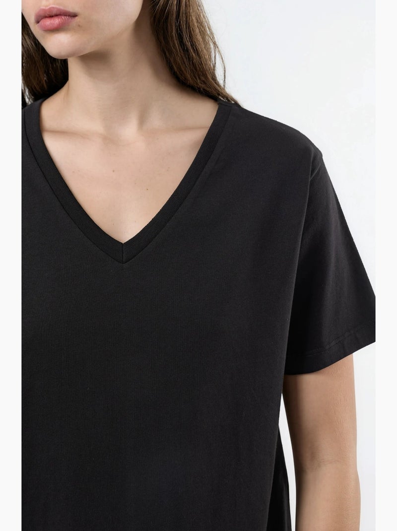T-shirt en maille unie à col en v busem Noir - Kiabi