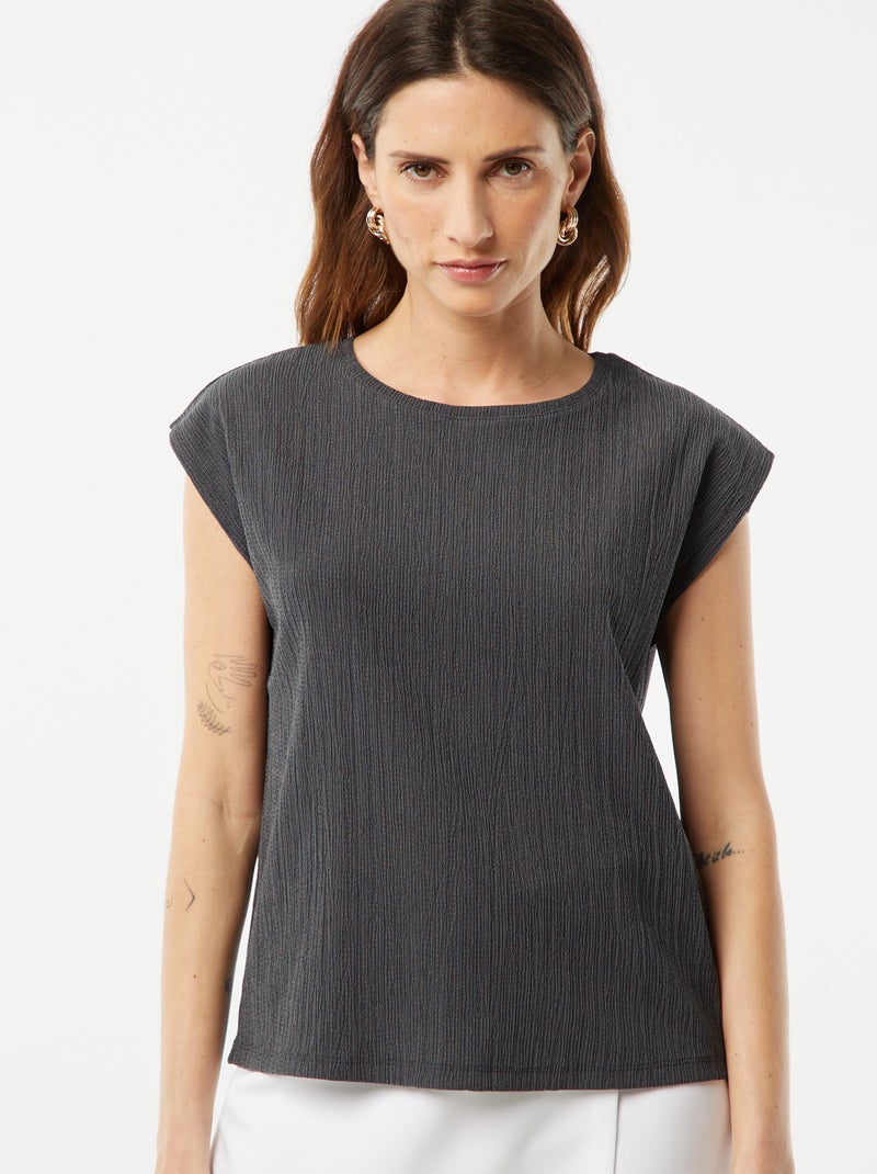 T-shirt en matière fantaisie avec manches chauve-souris GRIS - Kiabi