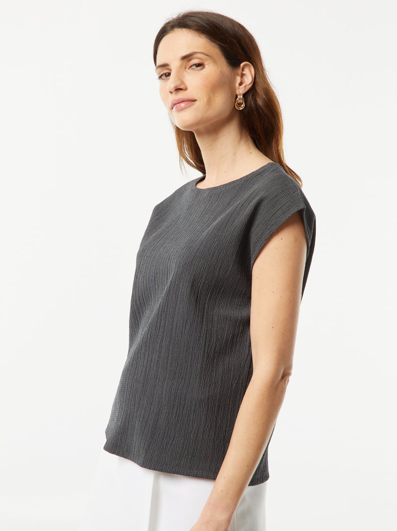 T-shirt en matière fantaisie avec manches chauve-souris GRIS - Kiabi