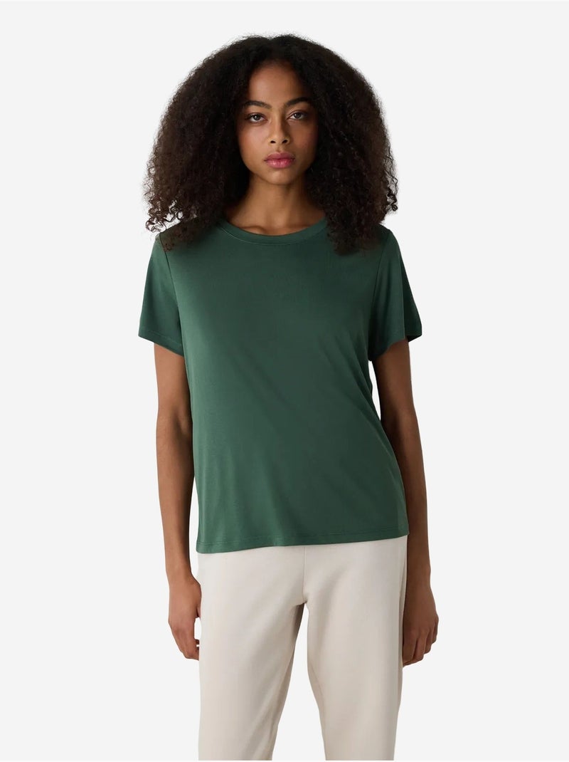 T-shirt en modal coupe regular à col rond penti Kaki - Kiabi