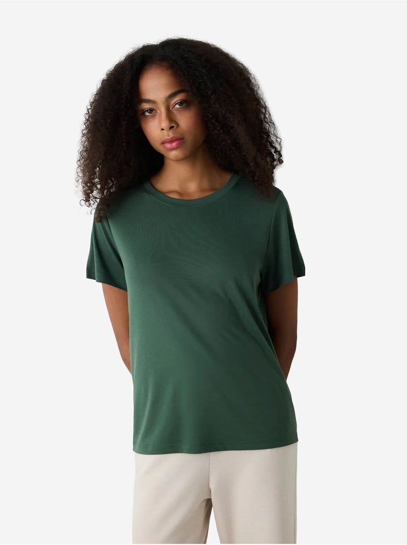 T-shirt en modal coupe regular à col rond penti Kaki - Kiabi