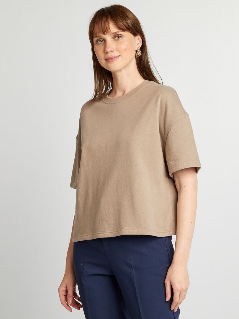 T-shirt en molleton fin Beige - Kiabi