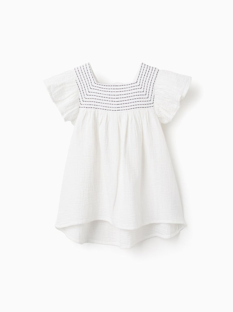 T-shirt en Mousseline avec Volants et Broderies Blanc - Kiabi