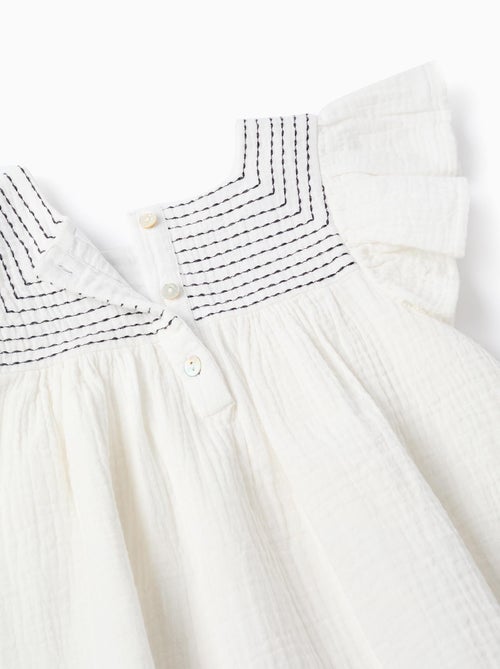 T-shirt en Mousseline avec Volants et Broderies - Kiabi