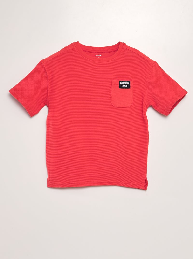 T-shirt en nid d'abeille à coupe large rouge - Kiabi