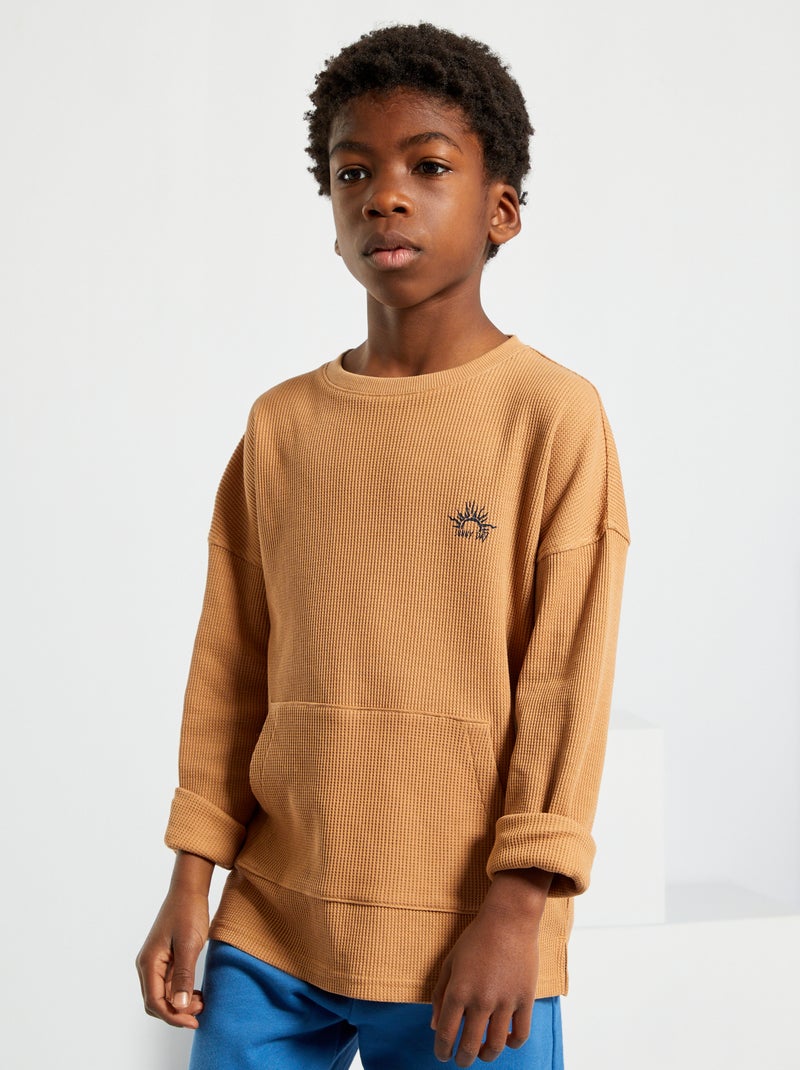 T-shirt en nid d'abeille camel - Kiabi