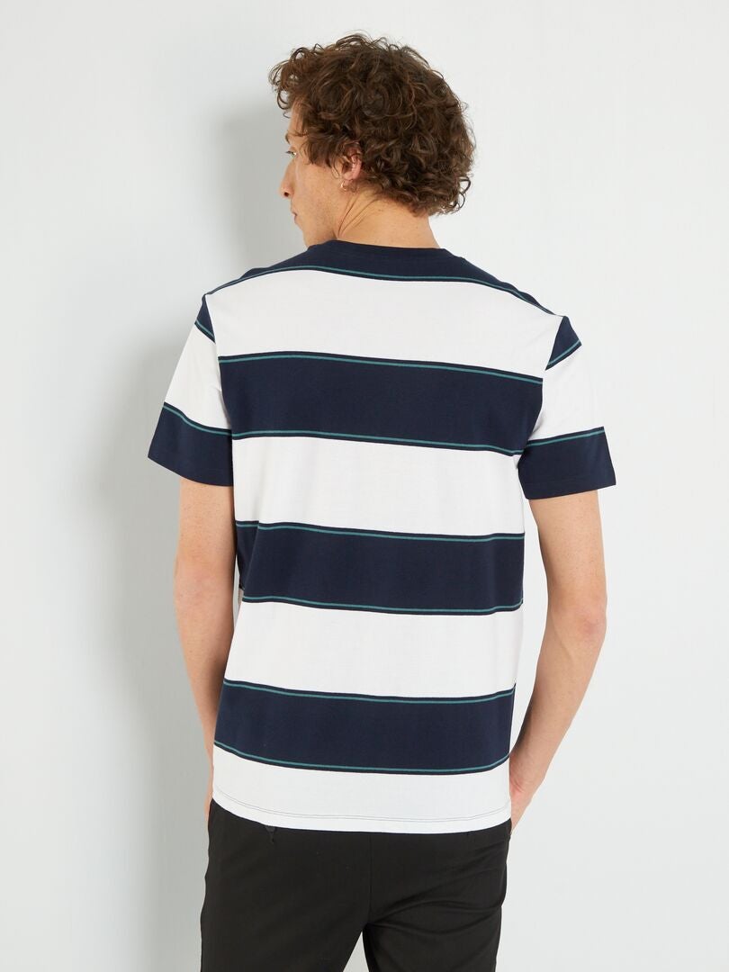 T-shirt en piqué de coton à rayures Bleu marine/blanc - Kiabi