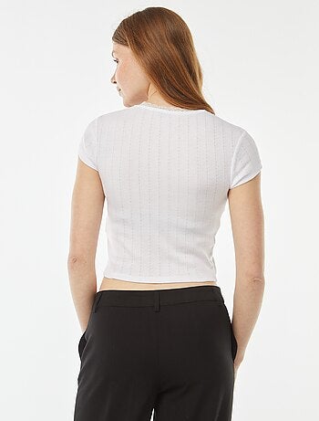 T-shirt en pointelle à manches courtes