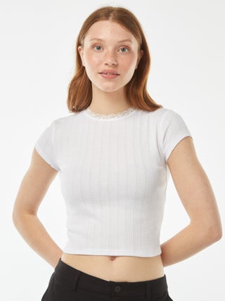 T-shirt en pointelle à manches courtes