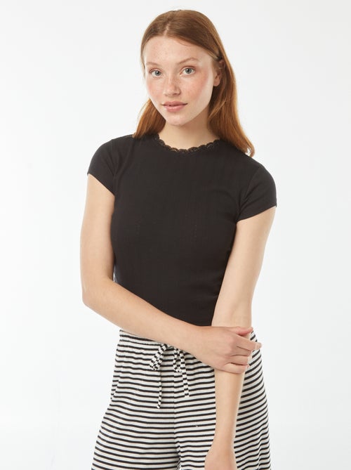 T-shirt en pointelle à manches courtes - Kiabi