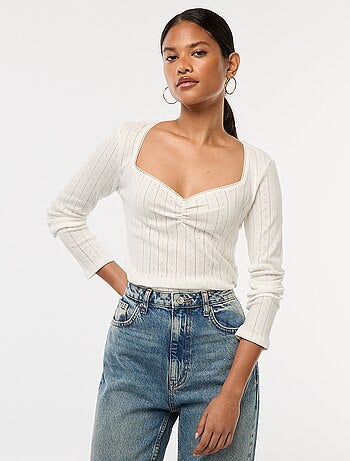 T-shirt en pointelle à manches longues