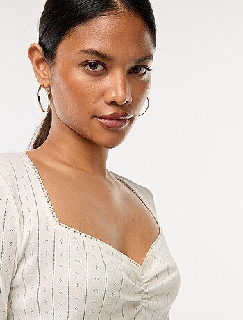 T-shirt en pointelle à manches longues