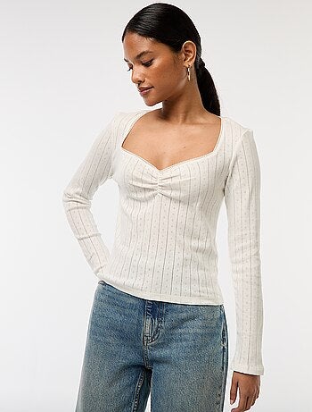 T-shirt en pointelle à manches longues