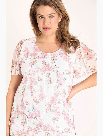 T-shirt en résille imprimé fleuri PAPRIKA