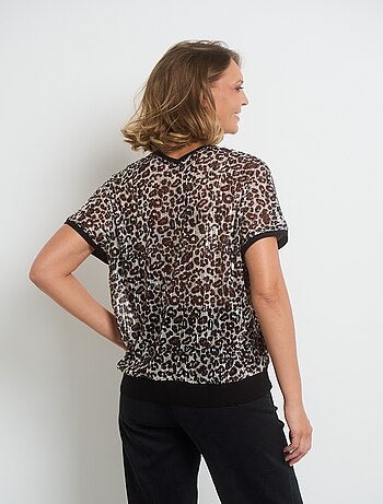 T-shirt en résille imprimée avec sequins