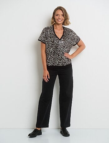 T-shirt en résille imprimée avec sequins
