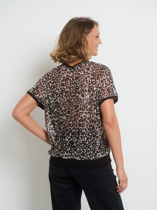T-shirt en résille imprimée avec sequins - Kiabi