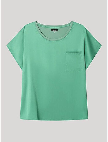 T-shirt en tissu satiné en tons framboise ou vert émeraude