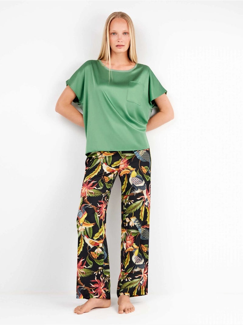 T-shirt en tissu satiné en tons framboise ou vert émeraude Bleu Vert - Kiabi