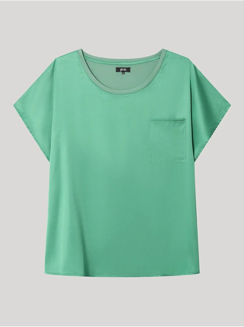 T-shirt en tissu satiné en tons framboise ou vert émeraude Bleu Vert - Kiabi